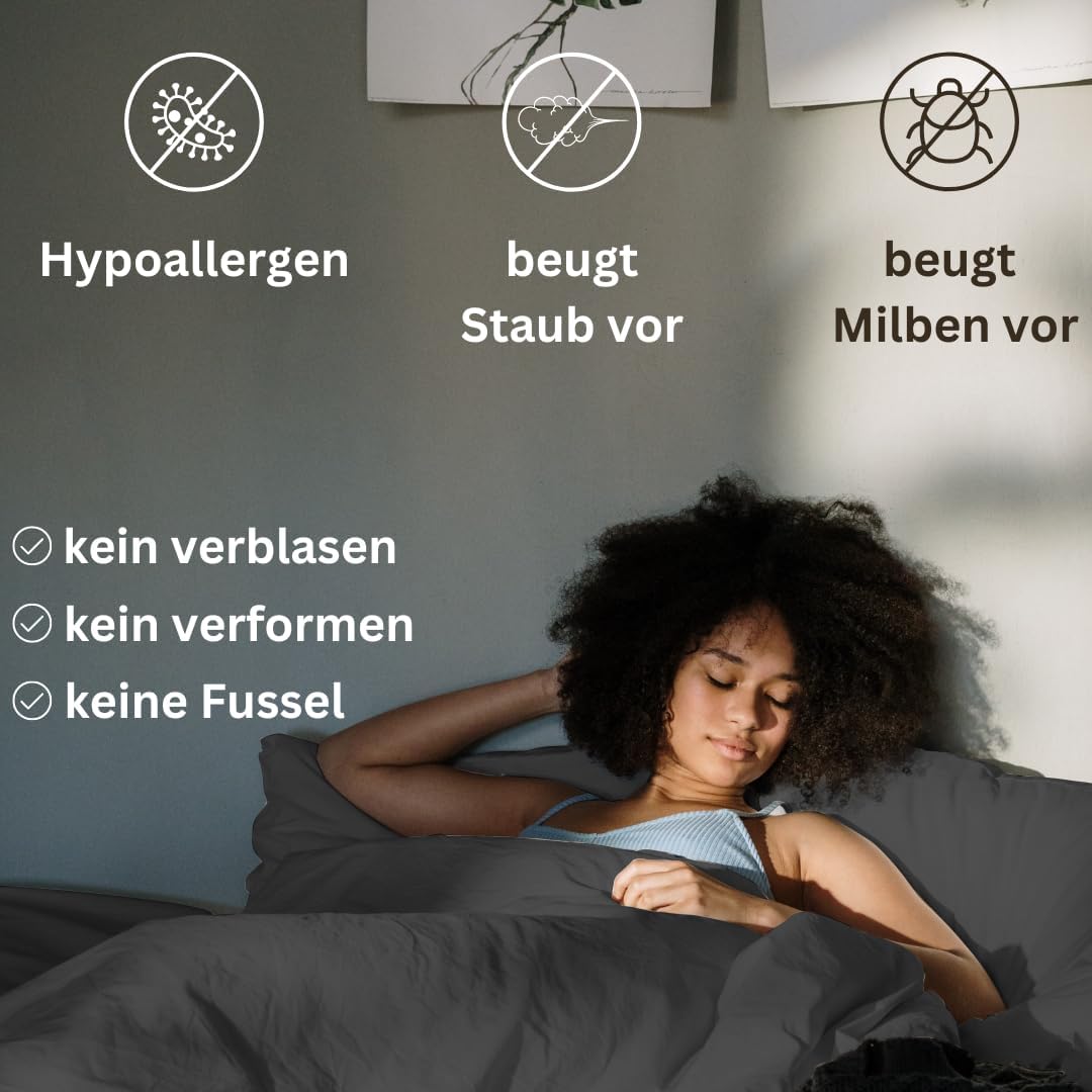 Homesty Ropa de cama premium de 155 x 220 cm + 1 funda de almohada de 80 x 80 cm – 100% algodón, Colchas Funda Nórdica de 2 piezas Öko Tex con cremallera YKK, antracita suave y transpirable