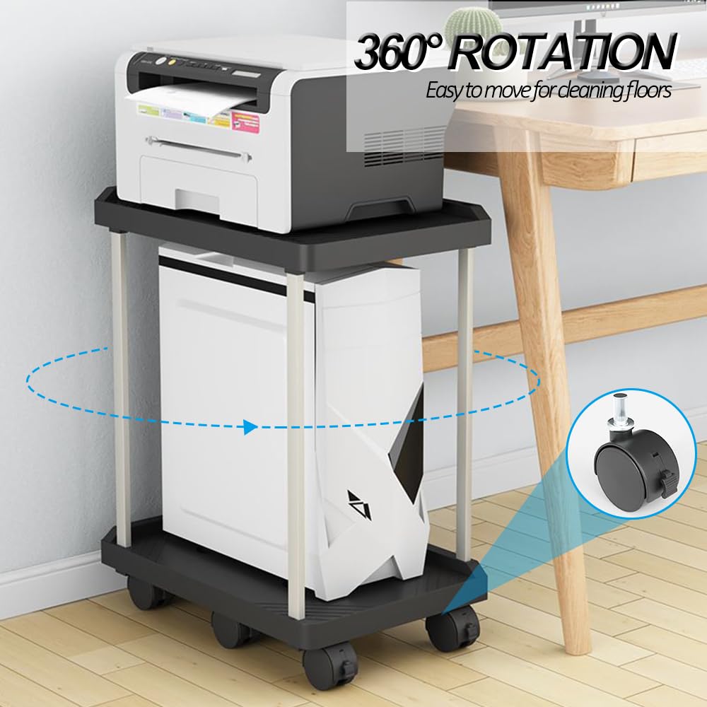 Supporto per PC Case Stand, 2 Strati Supporto a torre per computer con 6 Rotelle, Supporto per Custodia per PC Mobile Adatto alla Maggior Parte dei Computer, Nero