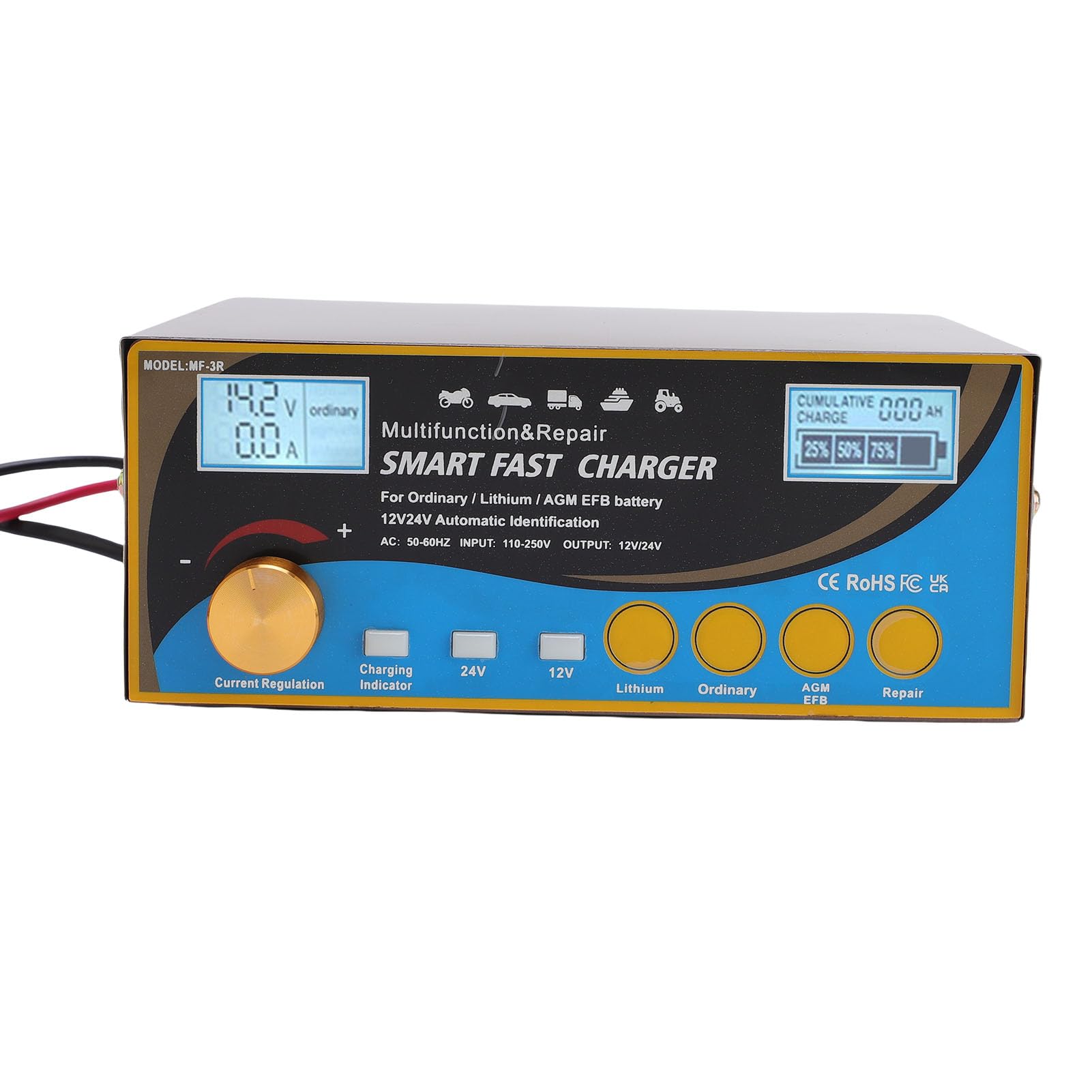Eujgoov Caricabatteria per Auto 400W 12V 24V Mantenitore Caricabatterie Intelligente per Auto Camion Moto ATV Barche con Indicatori LED Protezione Automatica da Sovraccarico (Spina europea)