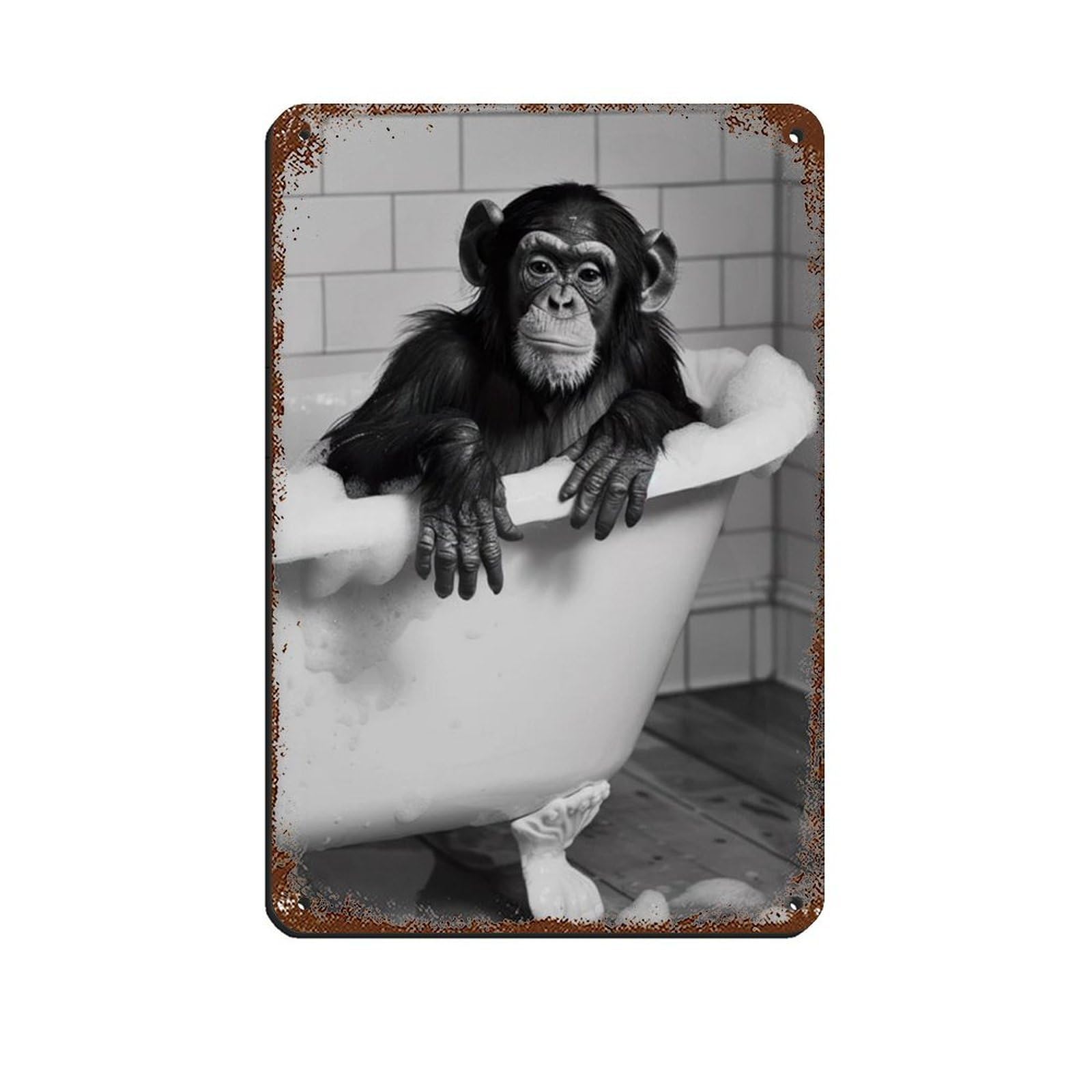 Monkey in The Bathtub, Funny Animal Poster Retro Poster Metal Tin Sign Chic Art Retro Iron Painting Bar People Cave Cafe Family Garage Poster Wall Decoration 8x12inch(20x30cm)