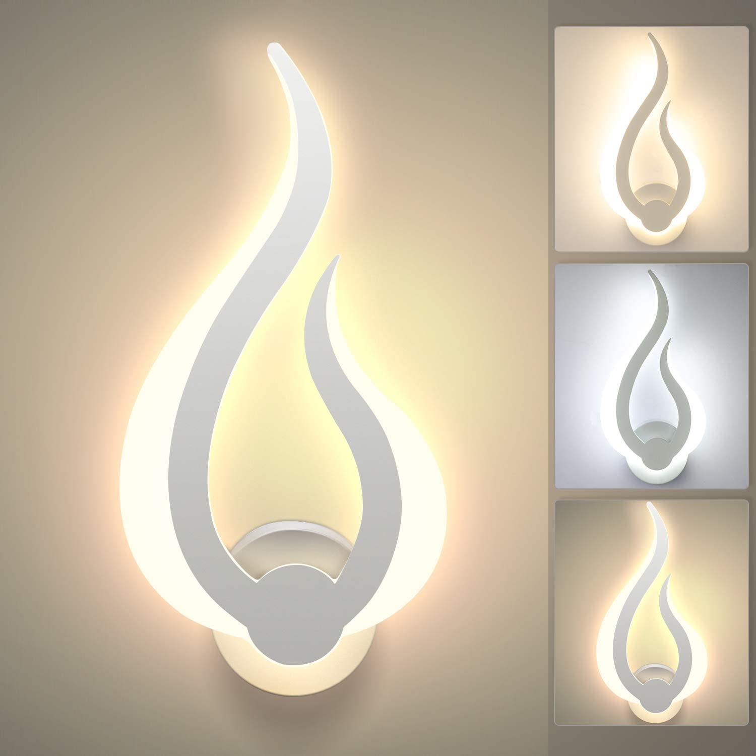 Lightess LED Wandlampe Innen 10W 3 Farben Warmweiß Kaltweiß Neutral | Moderne Wandleuchte Flammenform, 3000K/4500K/6000K Acryl+Alu, für Wohnzimmer Schlafzimmer Flur Treppenhaus