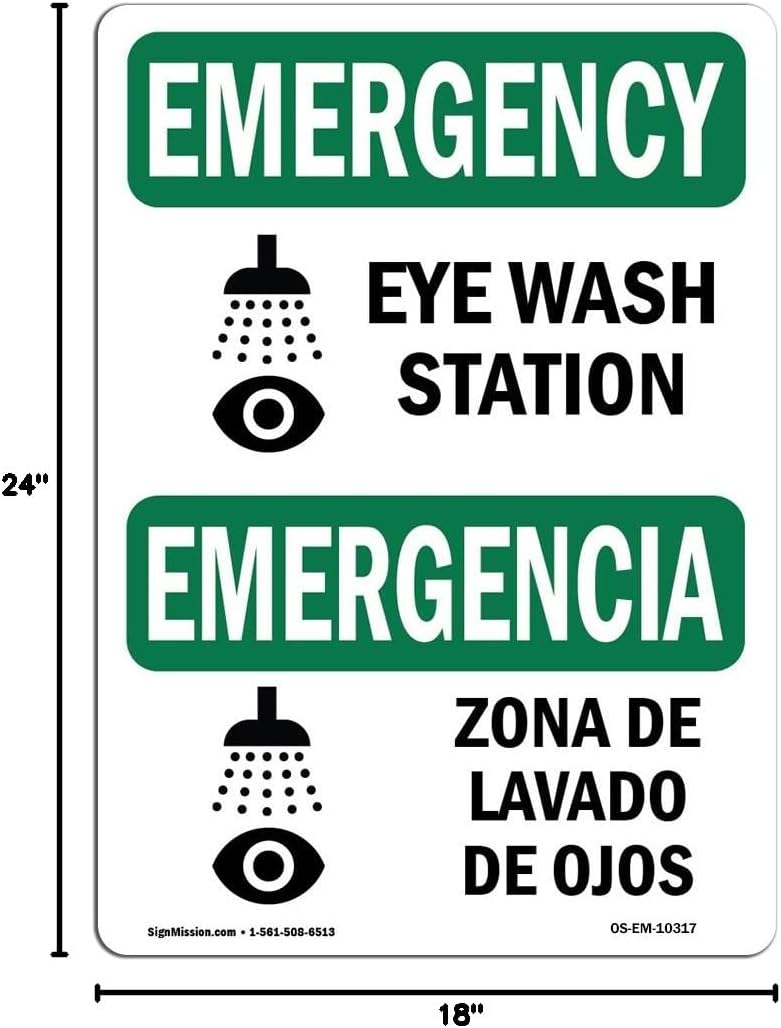 OSHA Emergency Sign - Eye Wash Station Bilingual | Vinyl Label Decal | Protect Your Business, Construction Site, Warehouse & Shop Area | Made in The USA