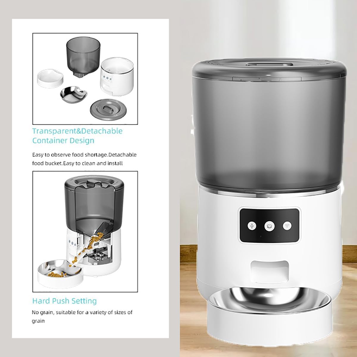 Dispenser Temporizzato Per Cibo Per Cani E Gatti Da 4 Litri Con Design Con Pendenza Ripida Di 45°, Doppia Alimentazione E Mangiatoia Per Gatti WiFi, Controllo APP, Buona Tenuta Per Cani E Gatti