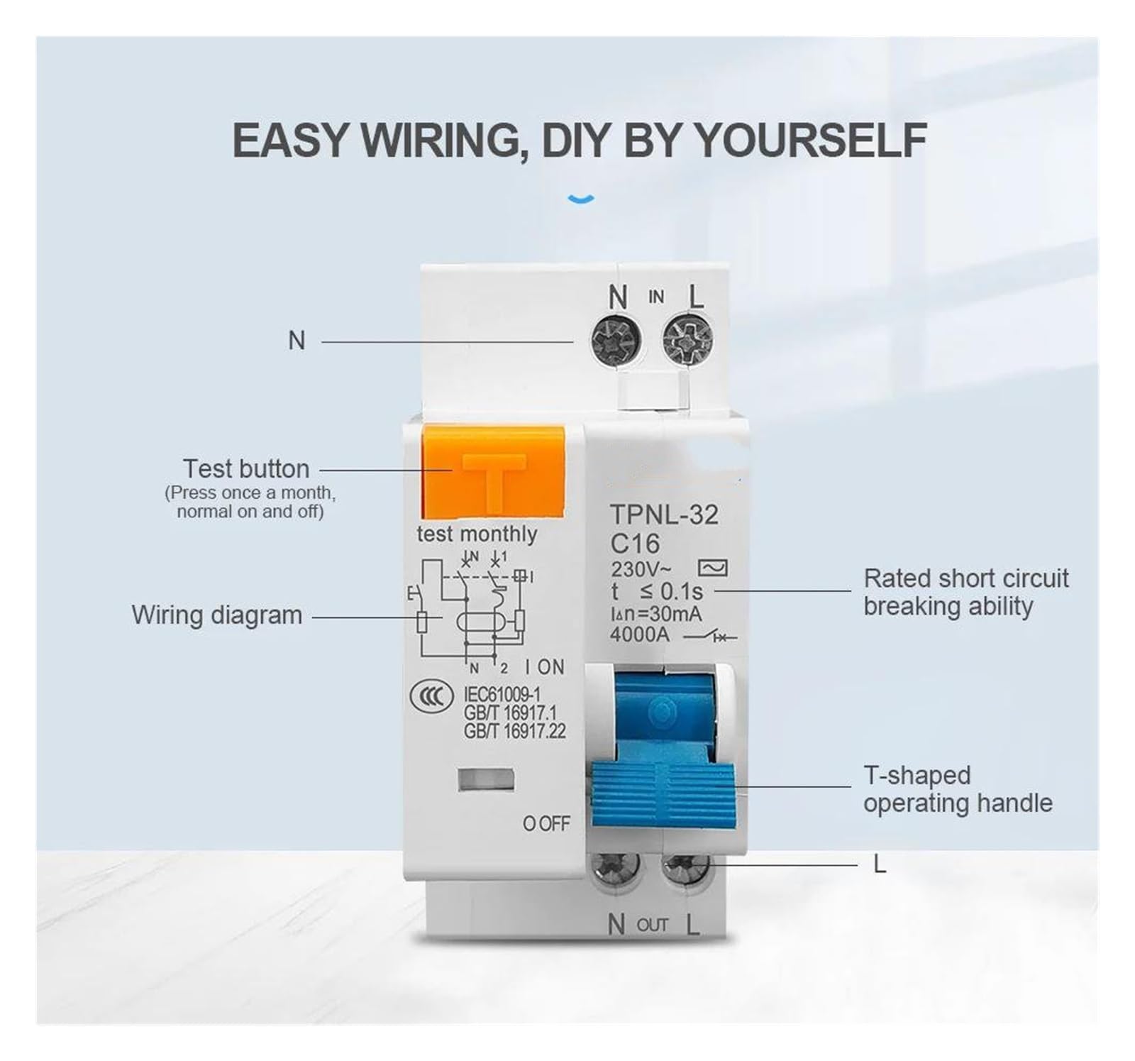 Interruttore differenziale DPNL 230V 1P+N con protezione da sovracorrente e cortocircuito RCBO MCB(16A)