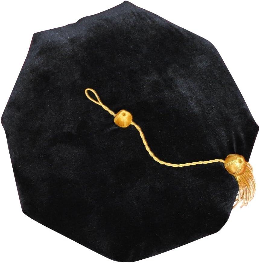 Newrara Doctoral Tam Black Velvet 8-sided W/gold Bullion Tassel One Size Fits Most by Newrara