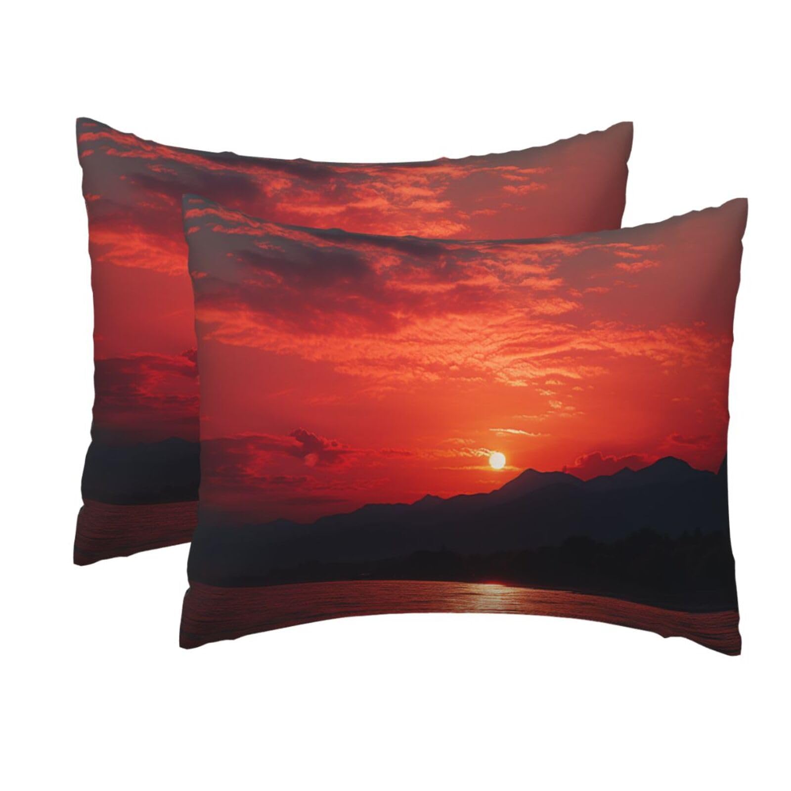 2 Pack Standard Size Pillow Cases for Hair and Skin Soft Breathable Pillow Case Covers with Hidden Zipper Fiery red Sunset Pillowcase 20x26 Inches Pillow Cover for Sleeping Gift