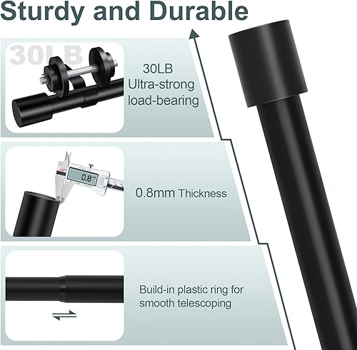 Miniatura 2 de Barras de cortina negras para ventanas de 48 a 84 pulgadas (4-7 pies), barras de cortina resistentes de 1 pulgada de diámetro, barra de cortina