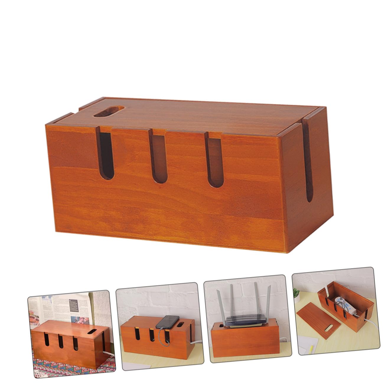Scatola Portacavi e Contenitore per Prese Elettriche Marrone in Legno Funzione Nascondi Fili Elegante e Moderno per Organizzatore Cavi da Scrivania