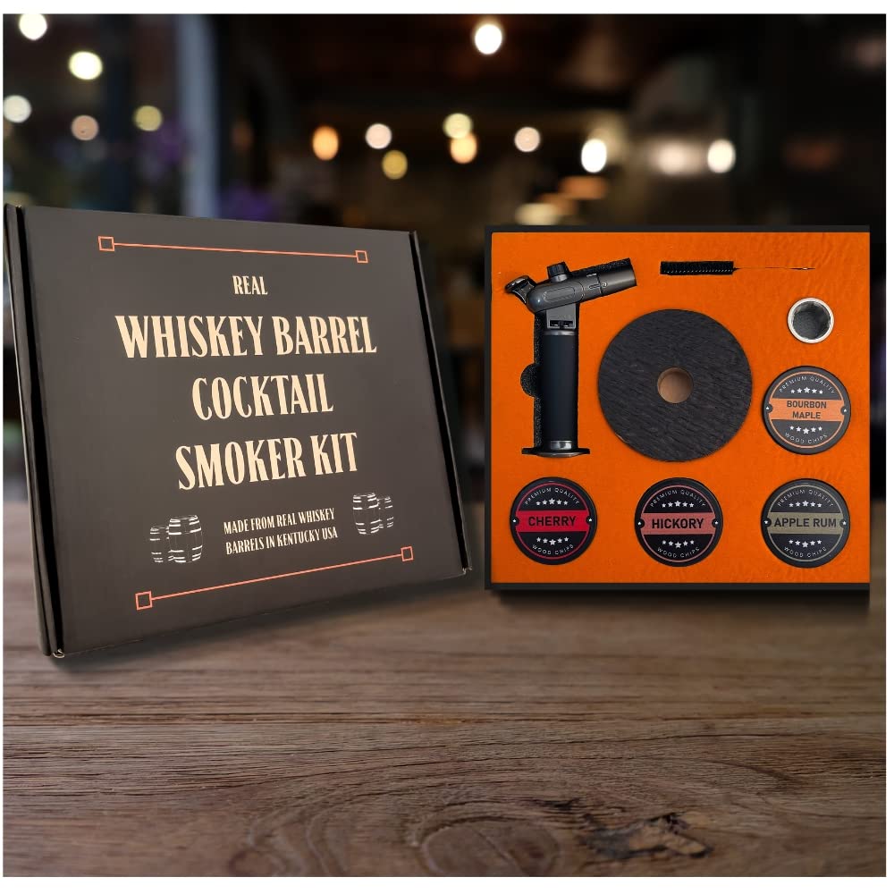 2025 Reclaimed Barrel Whiskey Cocktail Smoker Kit with Torch - Made in USA - Old Fashioned & Bourbon Whiskey Smoker Drink Kit