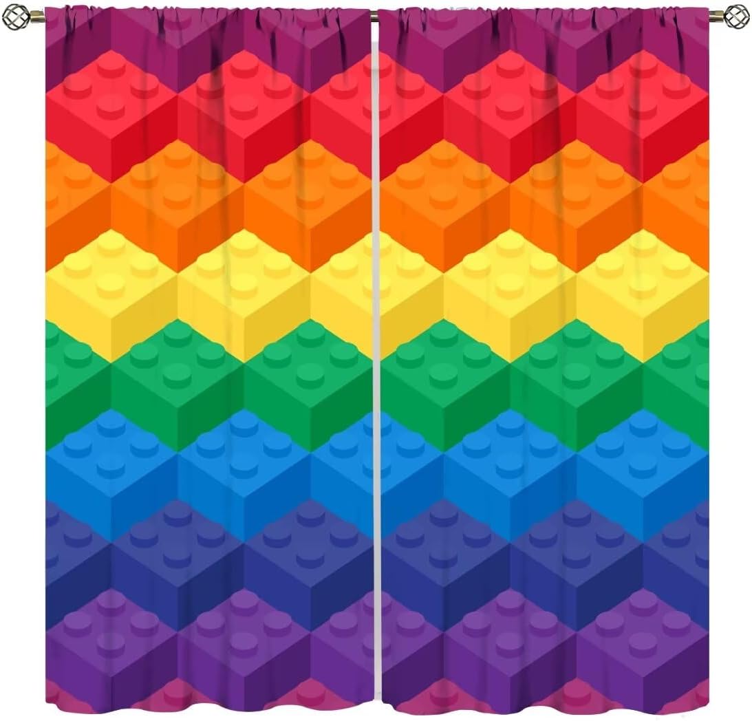 Colorful Building Blocks Curtains,Each Panel W36 x 63" H,Rainbow Style Abstract Geometric Toy Pattern Window Treatments for Kids Boys Girls Nursery Baby Bedroom 2 Panels