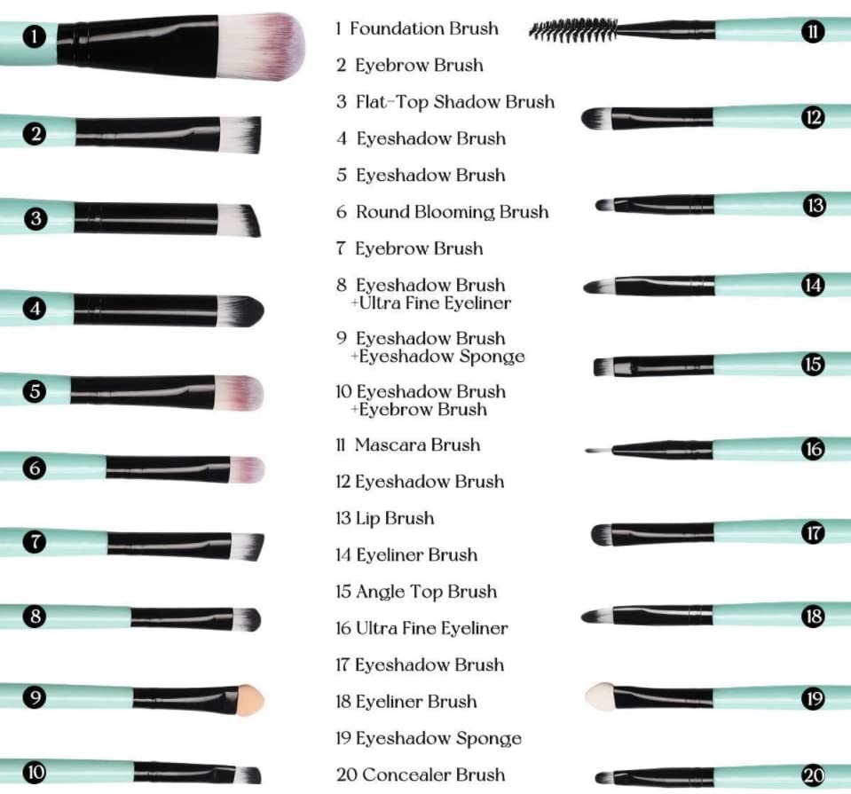20 piezas Brocha de Maquillaje - Cerdas Suaves - (Verde)