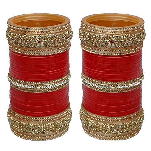 Lucky Jewellery Red Punjabi Chura Bridal Wedding Bangle Set For Women