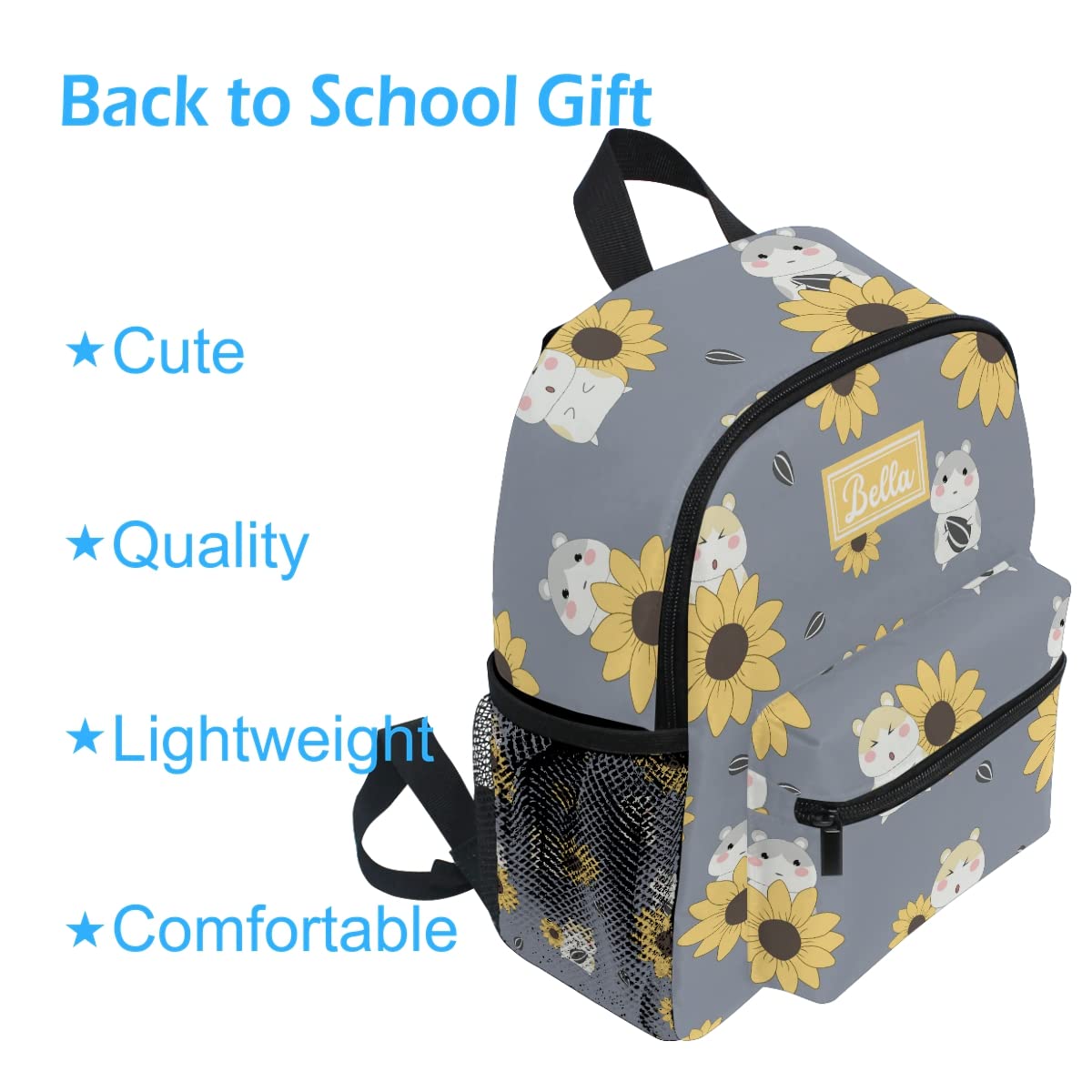 Emelivor Custom Sunflower Hamster Kids Toddler Backpack for Boys Girls Preschool Bookbag with Chest Strap Cute Personalized Backpack for Kindergarten Children Nursery Daycare