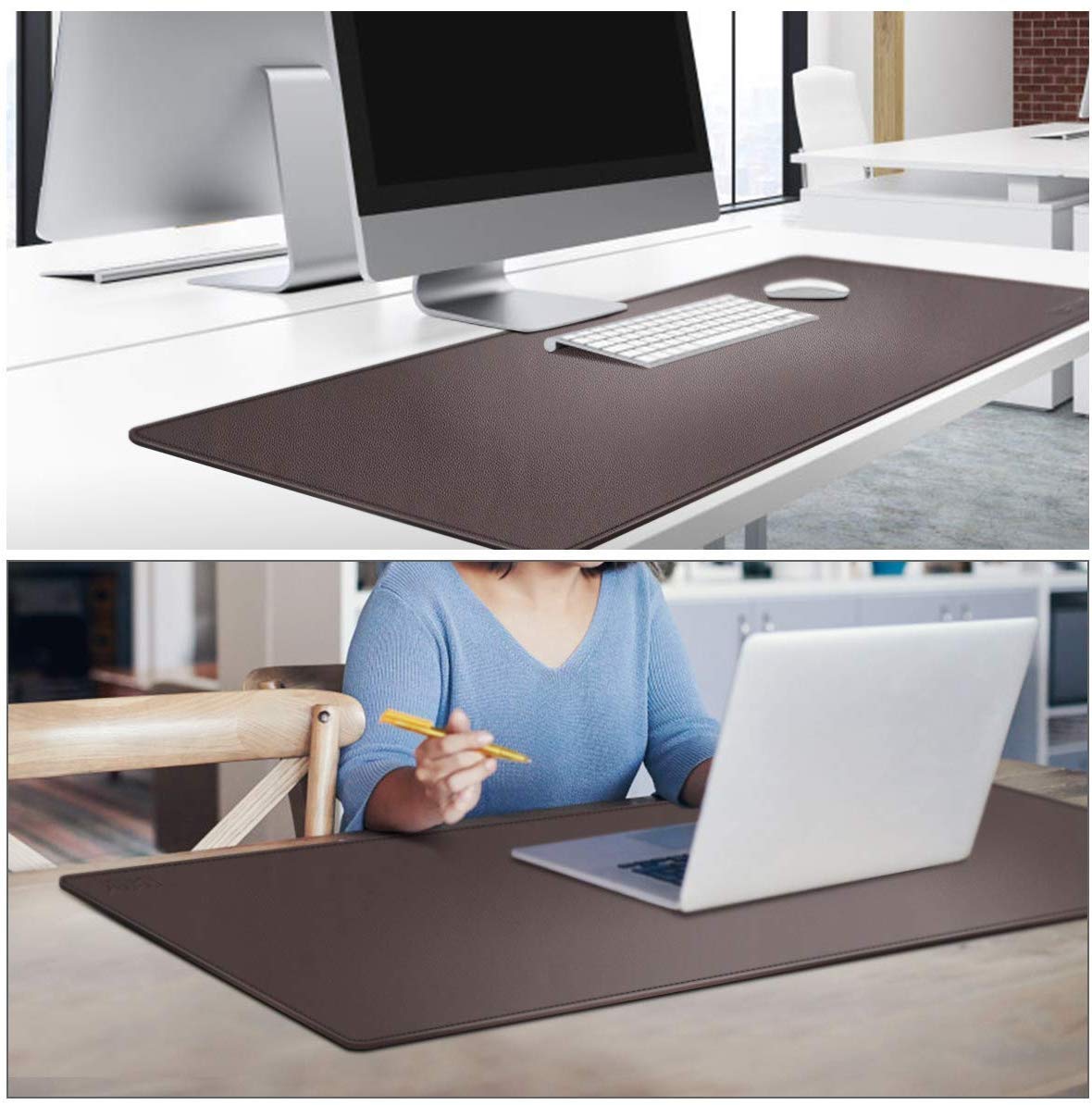 Luxuriöse Schreibtischunterlage aus Leder, multifunktional, für Büro, Tastatur, Schreibunterlagen, wasserdicht, für Zuhause, Laptop, Gaming-Matten für Manager, Herren, Studenten, braun, 90 x 60 cm