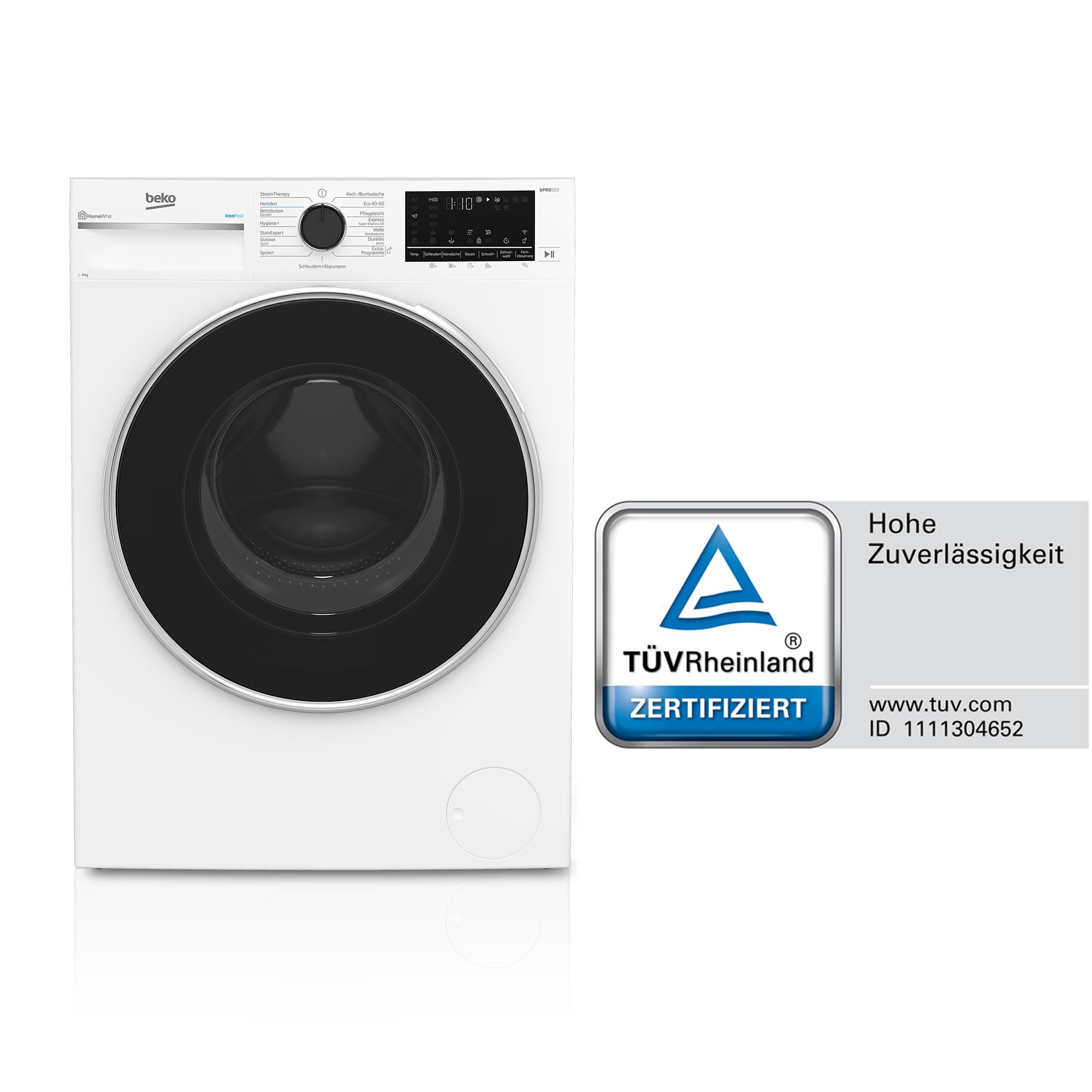 Beko Waschmaschine 9kg 1400 U/min Dampffunktion AquaWave Schontrommel B5WF69410W Weiß