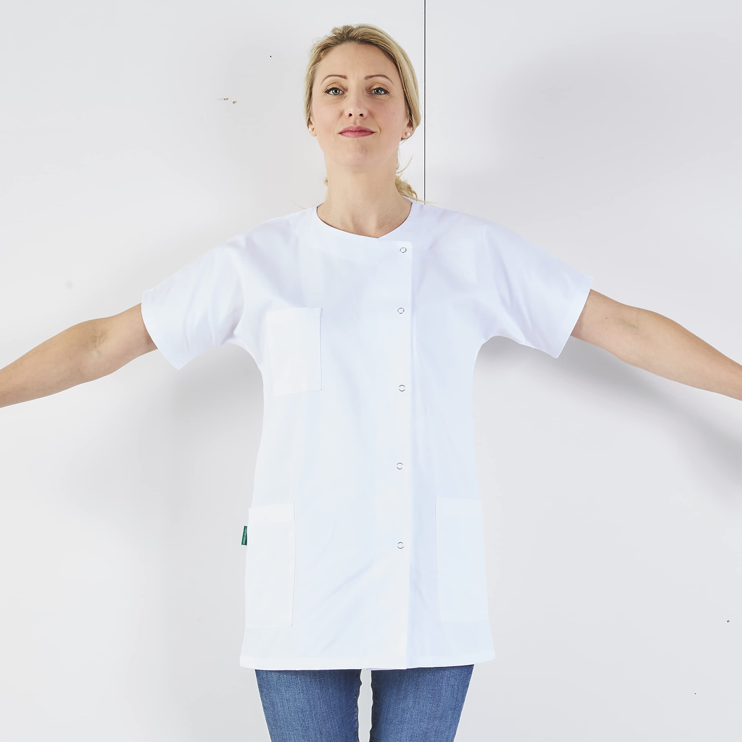 Hurry Jump Blouse medicale Femme Tunique medicale Manches Courte 3 Poches Blouse Hopital Clinique Aide Domicile Kiné Ergothérapeute Couleurs au Choix