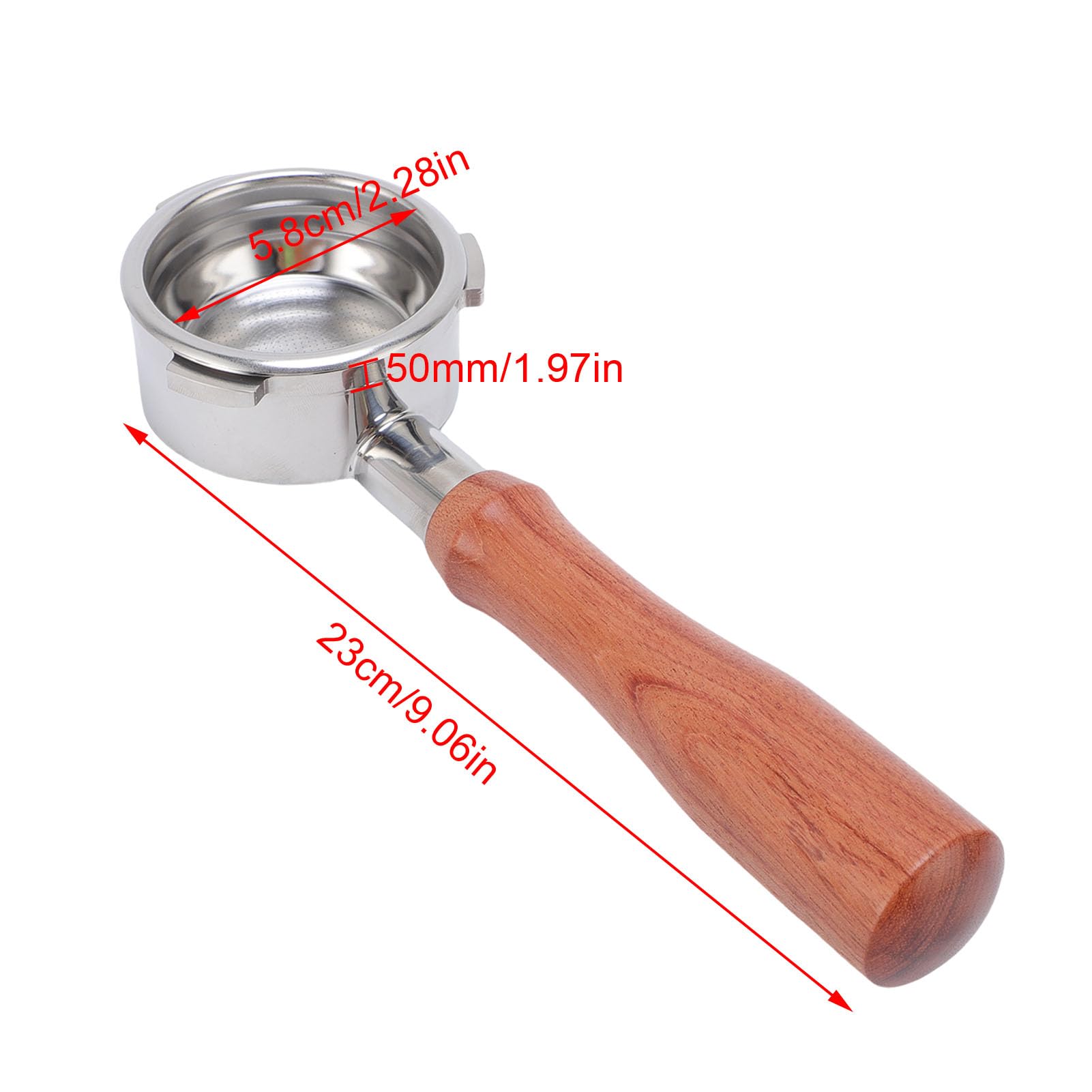 Portafiltro sin fondo Portafiltro desnudo de 58 mm apto para Petrus Portafiltro de espresso universal de acero inoxidable de 3 orejas con cesta de filtro con mango de madera y
