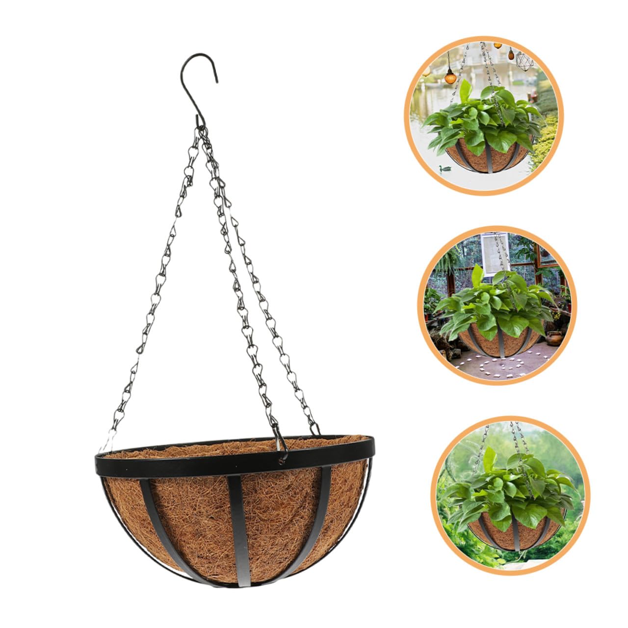 Panier de Fleurs Suspendu Résistant au Gel Fissures en Fibre Végétale et Fer pour Décoration de Balcon et Plantes Succulentes