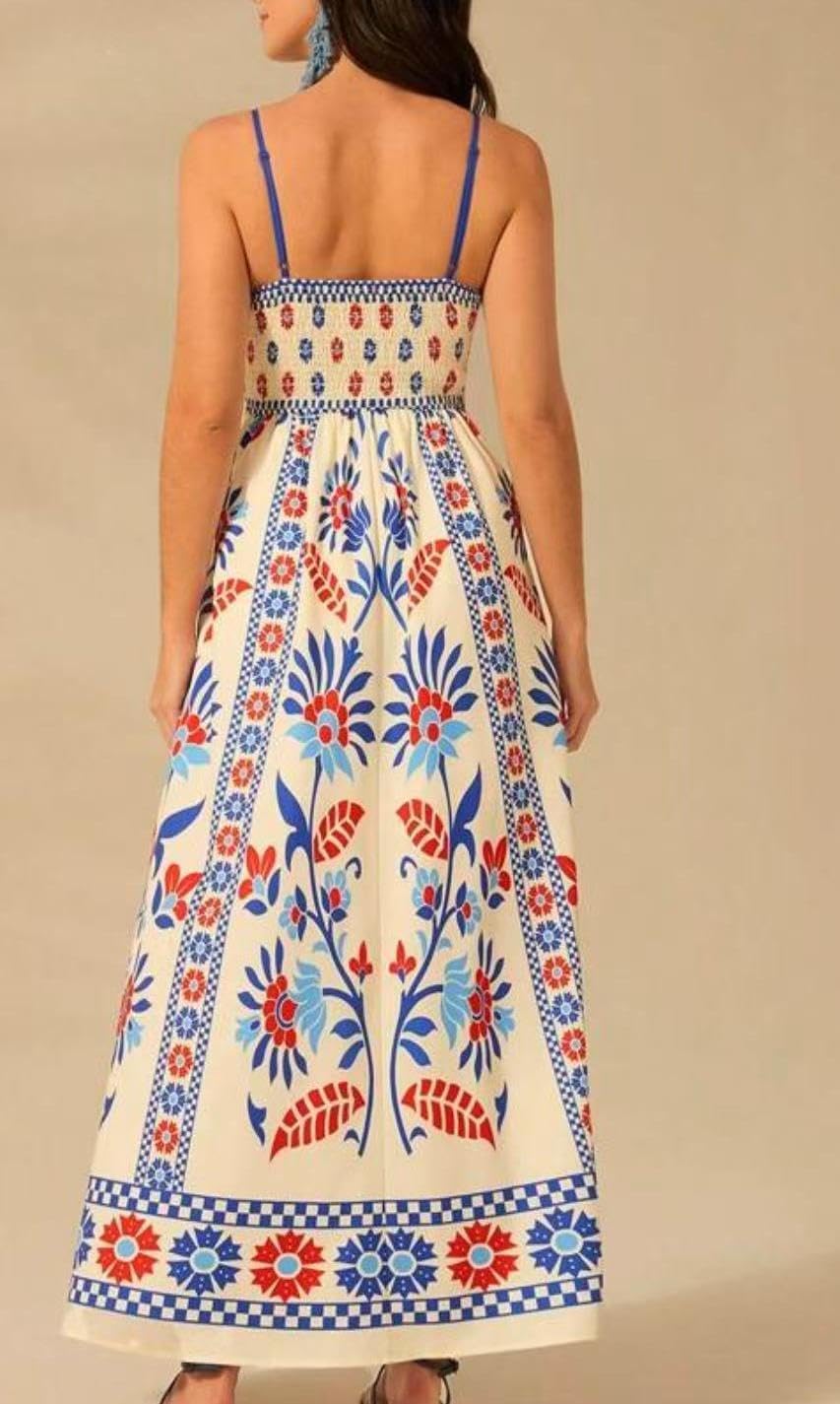 yoeasy Womens Summer Floral Maxi Dress Sleeveless Spaghetti Strap Printed Smocked Boho Beach Long Dress - Image 3