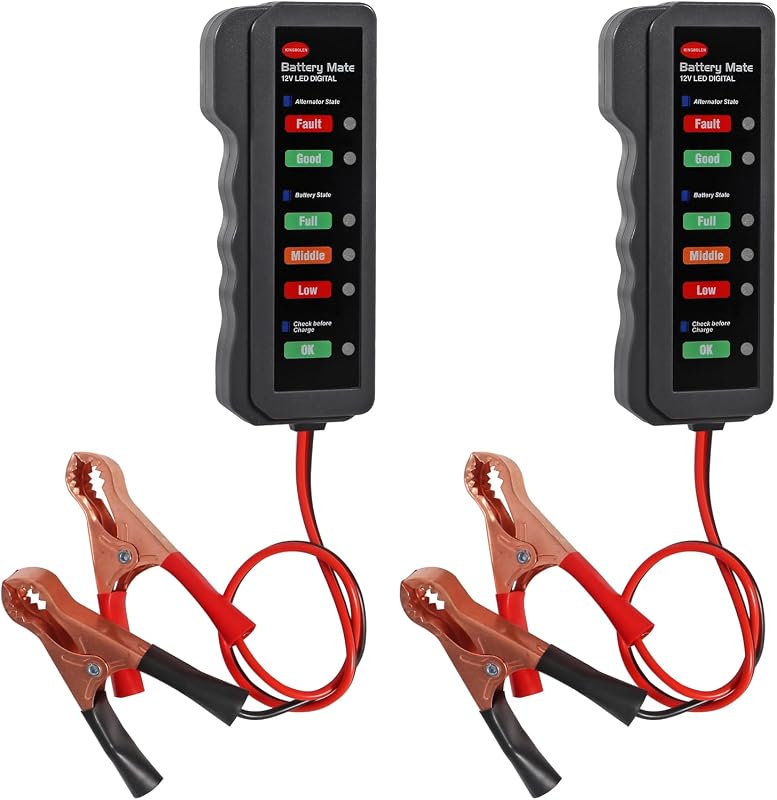 2PACK 12V Car Battery Tester and Alternator Tester,Test Battery Condition & Alternator Charging, LED Indication 12 Volt Auto Check for Automobile