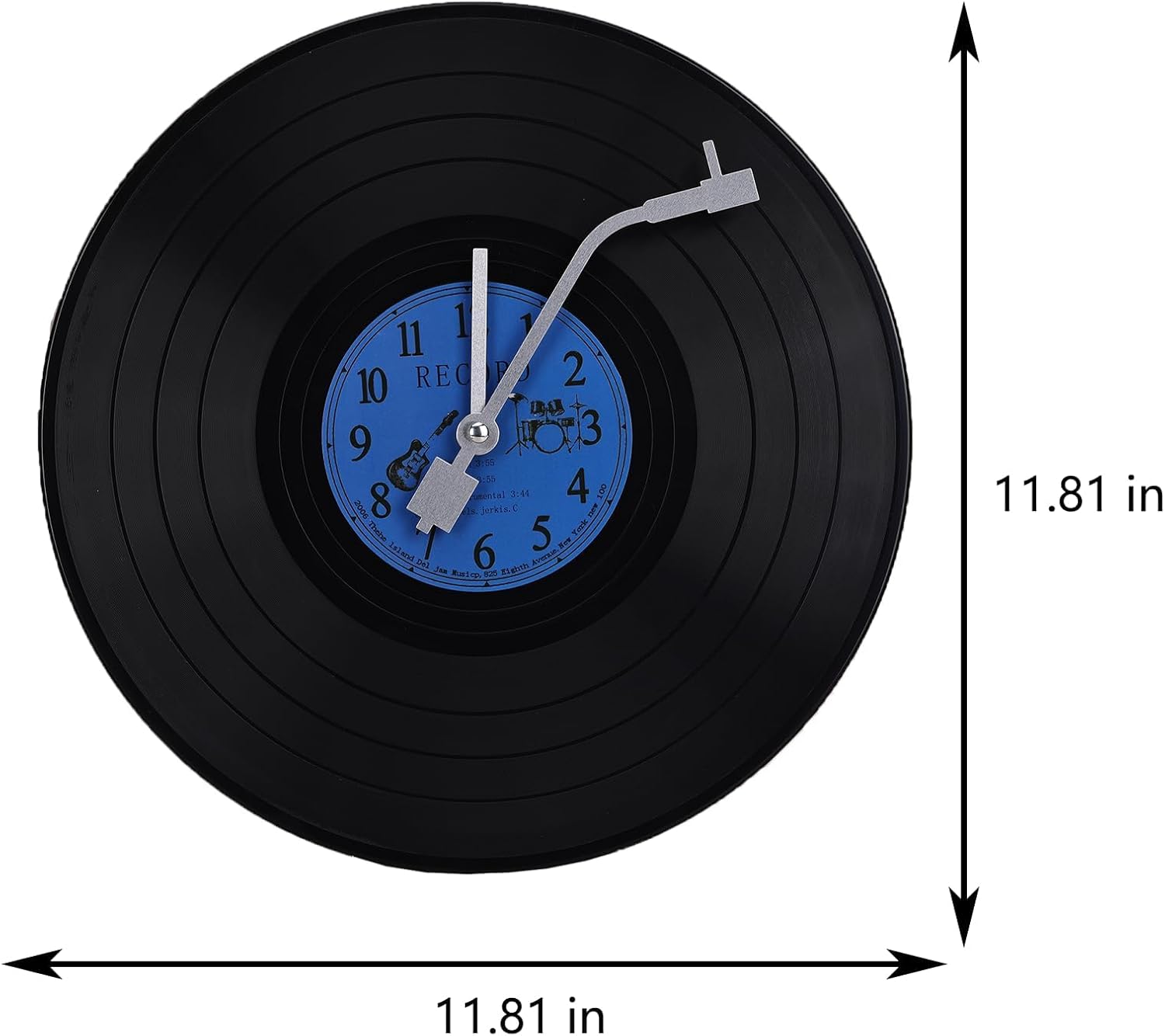 Musical Black Vinyl Record Wall Clock Battery Operated Music Room Decor Decoration Art Hanging Clocks- 11.81inch Blue