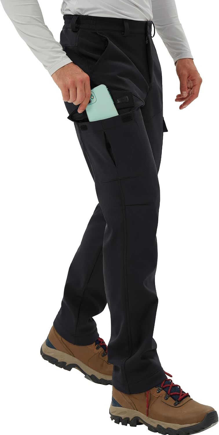 Pioneer Camp Men's Hiking Cargo Pants Fleece Lined Softshell Waterproof Work Pant Snow Ski Insulated Warm Winter Pants - Image 2