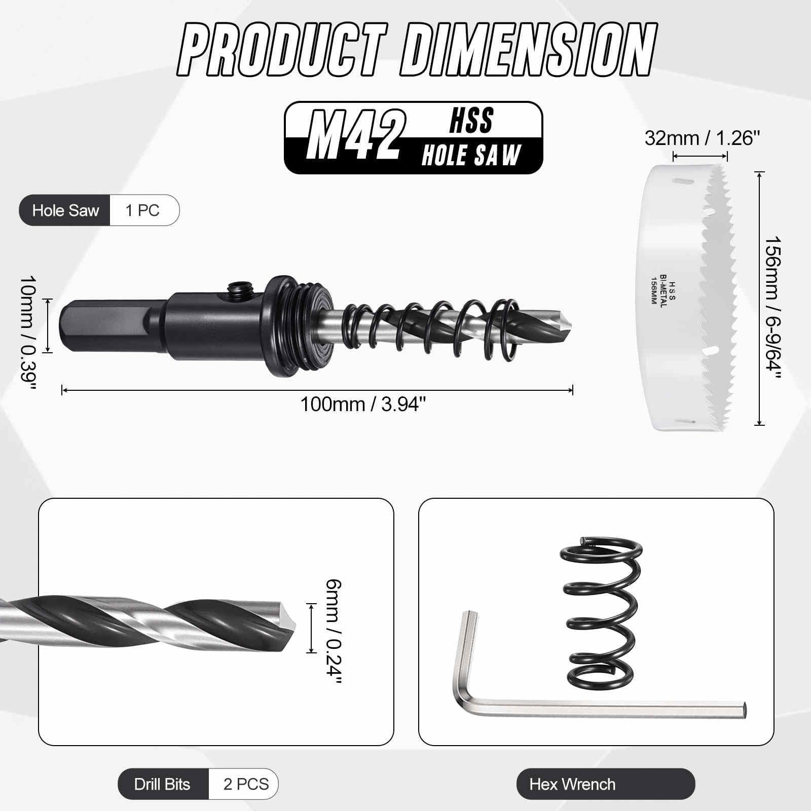 CoCud 6-9/64" (156mm) Hole Saw, M42 Bi-Metal Hex Shank Hole Cutters with 2pcs Drill Bit - Image 2