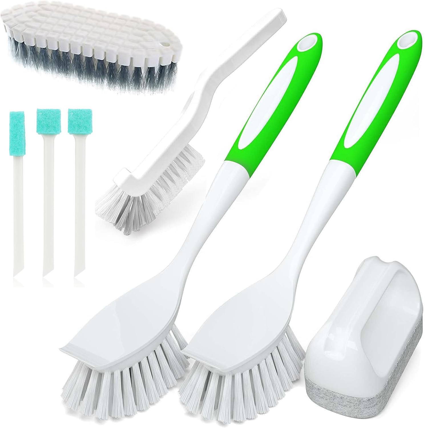 Premify 8 Pcs Household Deep Kitchen Cleaning Brush Set, Dish Cleaning Brushes, Scouring Pad, Wire Brush & Groove Gap Brushes for Pots, Pans, Sink, Tiles & Hard-to-Reach Areas (Multi-Color)