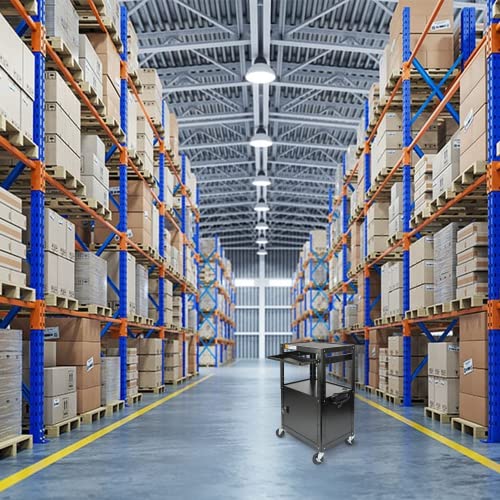 Metateel Steel Large Av Cart With Extra Storage - Adjustable Height Cart With Locking Cabinet, Pullout Tray, Power Strip, And Cord Management - Holds 300 Lbs And Easy To Assemble (24'' X 18'' X 42'') #TOP7