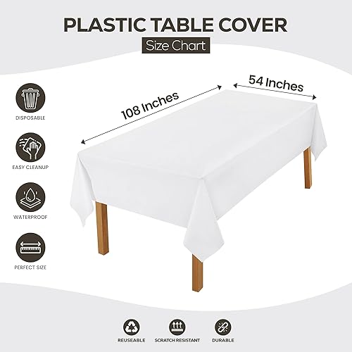Miniatura 2 de Utopia Kitchen Mantel de plástico desechable (paquete de 6 unidades, 54 x 108 pulgadas), mantel rectangular blanco, impermeable, resistente a las