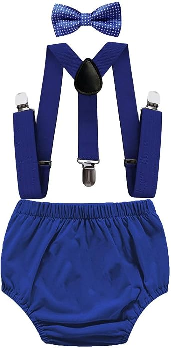 FMYFWY Cake Smash Photo Props Costume Baby Boys 1st 2nd Birthday Outfits 3Pcs Clothing Set Solid Bloomers Suspenders Bowtie