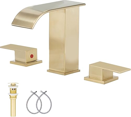 Miniatura 10 de GGStudy Grifo de baño cromado moderno con 2 asas de 4 pulgadas, juego central de cascada para caravana, grifo de tocador de baño con montaje de