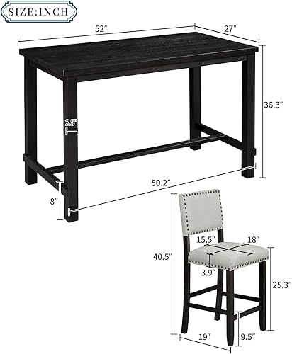Miniatura 3 de Hlcodca Elegante juego de comedor de 5 piezas con altura de mostrador mesa clásica elegante y 4 sillas adecuado para cocina comedor apartamento