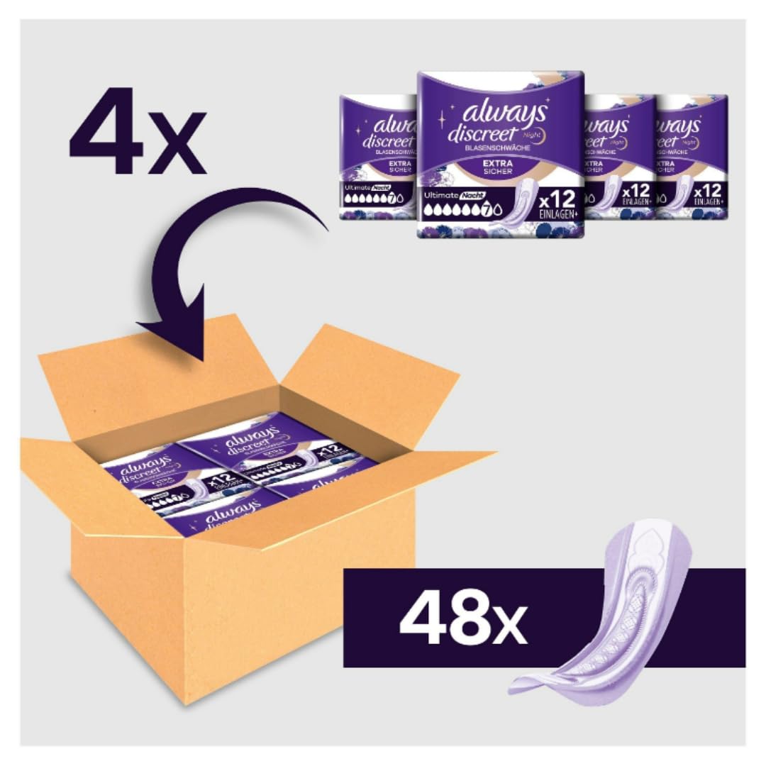Discreet Ultimate Nacht Inkontinenzeinlagen für Frauen Monatspaket 48 STÜCK