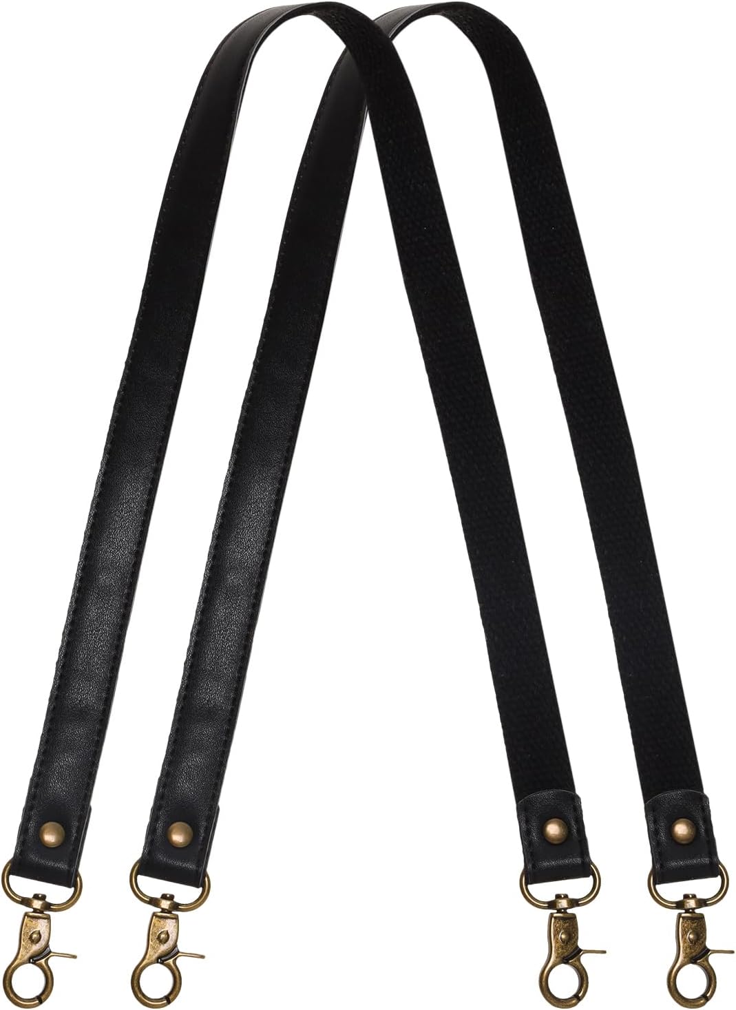 2Pcs Black Leather Replacement Handles Genuine Leather Purse Strap Sewing Canvas Backing Bag Antique Hardware Swivel Lobster Buckles Replacement Handbag Shoulder Bag for Purse Making Crafts DIY
