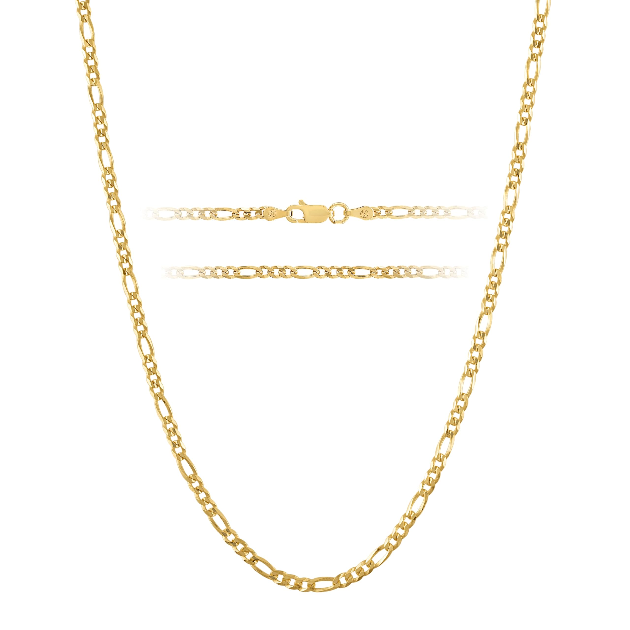 KISPER Gold Chain for Men and Women - 18K Gold Plated 925 Sterling Silver Italian Figaro Mariner Curb Chain Necklace - Made in Italy