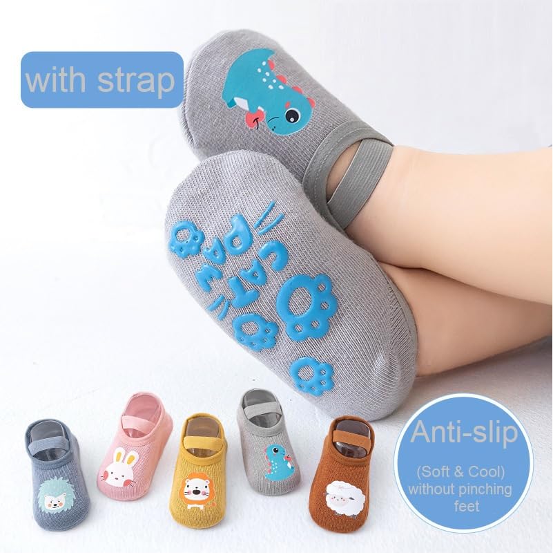 MAAGHI Baby Floor Socks | Newborn & Toddler Anti-Slip Cotton Cartoon Socks | Soft Breathable Shoe Covers for Boys & Girls (IN, Age, 3 Months, 6 Months, YELLOW) 1