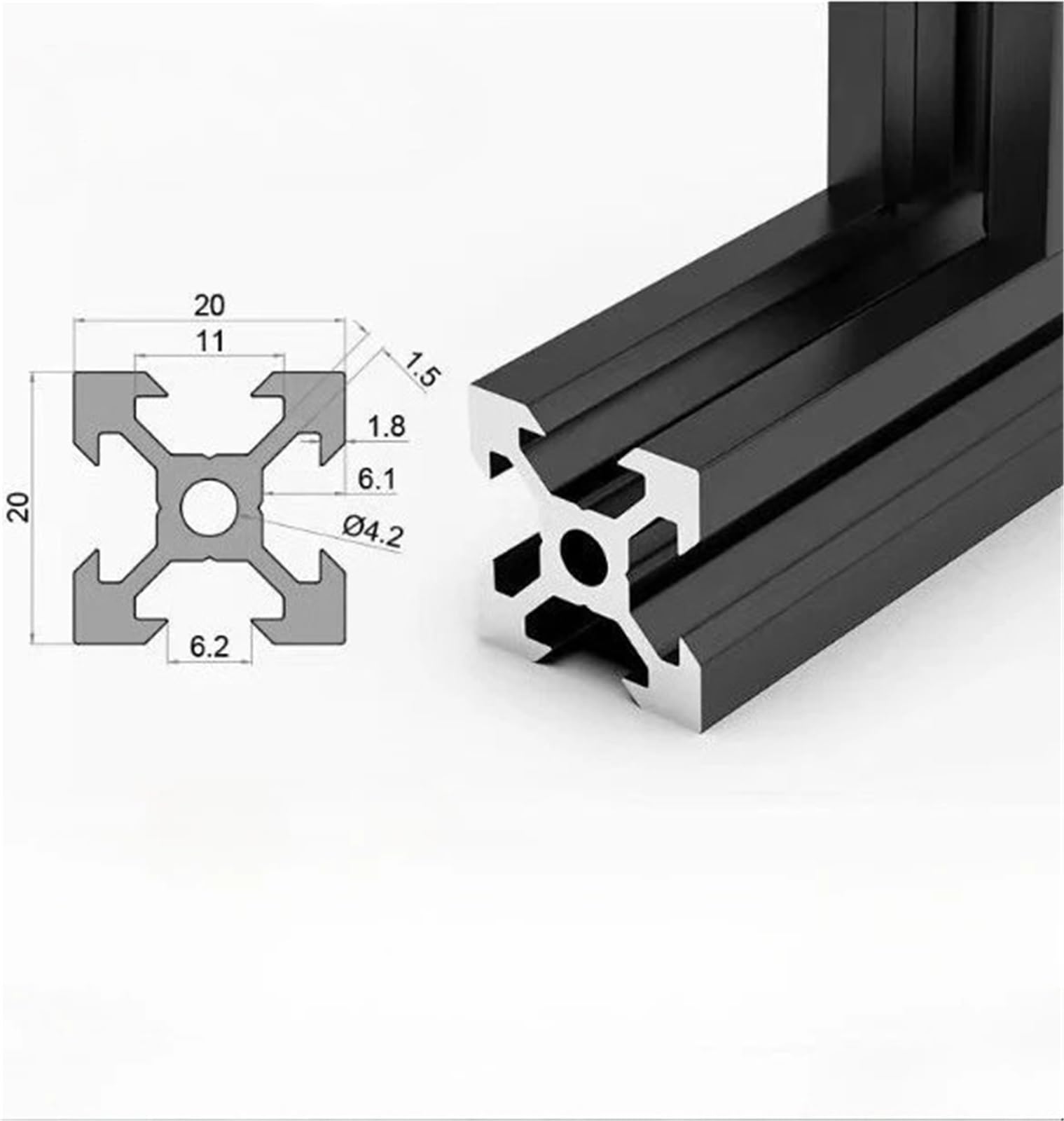 Longitud 50-550mm 20x20mm Estructura Abierta Perfil De Aluminio Con Ranura 2020 V Extrusión Negro/plateado for Piezas Impresora 3D CNC DIY(Silver,450mm (2pcs))