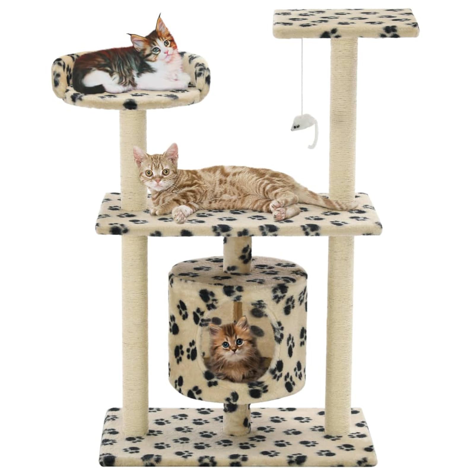 Rascador para Gatos con Poste de sisal 95 cm Huellas Beige Poste Rascador para con Cuerda de Sisal, Colgante para Gatos y Manta Suave