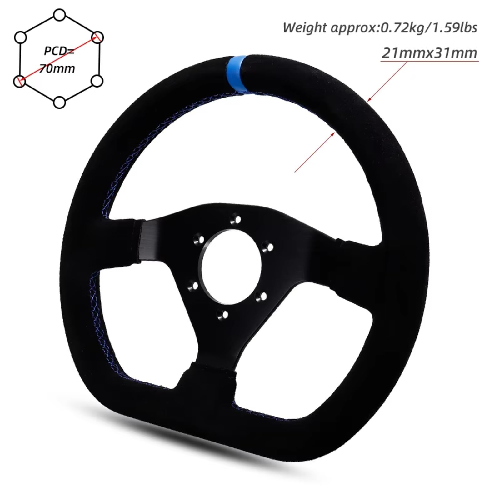 Funda Volante Coche Volante Carreras 300 Mm Plano Ante Coche Derrape para PC Universal PCD-70 Mm(Stitching Yellow)