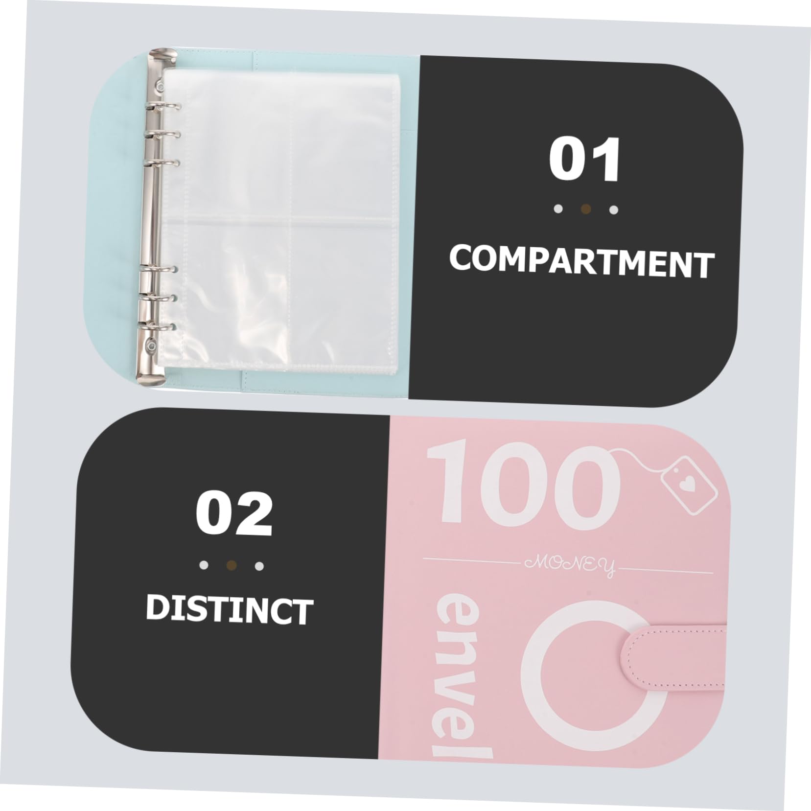 Quaderno ad Anelli per Gara di Risparmio 100 Buste, 4 Set | Pu, Plastica e Metallo, Buste Trasparenti Incluse, Stile Elegante per Coppie e Uso Quotidiano