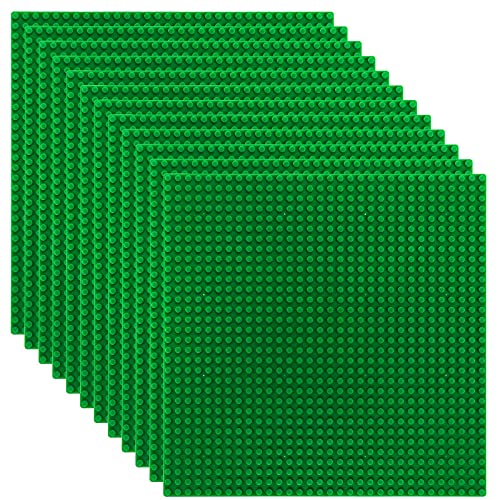 Image of ZEAYEA 12 Pack Classic Baseplates, Building Base Plates Compatible with Most Standard Building Bricks, 10 inch x 10 inch Stackable Bases, Green