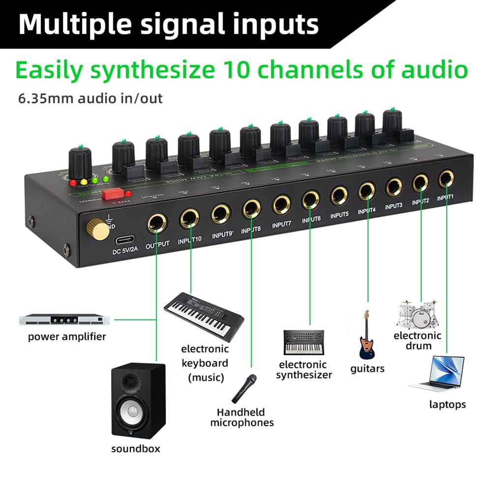 Mezclador de Sonido Profesional de 10 Canales, Mezclador de Sonido LED de Bajo Ruido con Luz RGB para Submezcla, Conmutador Estéreo, Enchufe de la UE