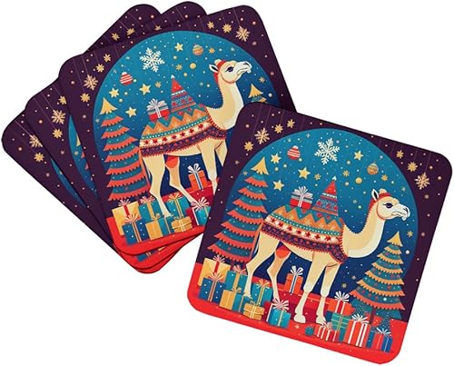 Caroline's Treasures DAC1173FC Camel Christmas Foam Coasters Set of 4 Cup Coasters for Indoor Outdoor, Tabletop Protection, Anti Slip, Mouse pad disponible en Yaxa Venezuela