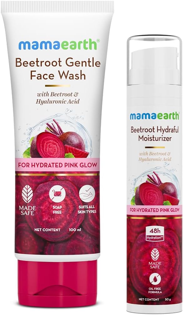 Beetroot Natural Pink Glow Combo | Beetroot Gentle Face Wash (100ml) & Beetroot Hydraful Moisturizer (50ml) | Gives Natural Pink Glow | Cleanses, Hydrates and Moisturizes | Combo Pack