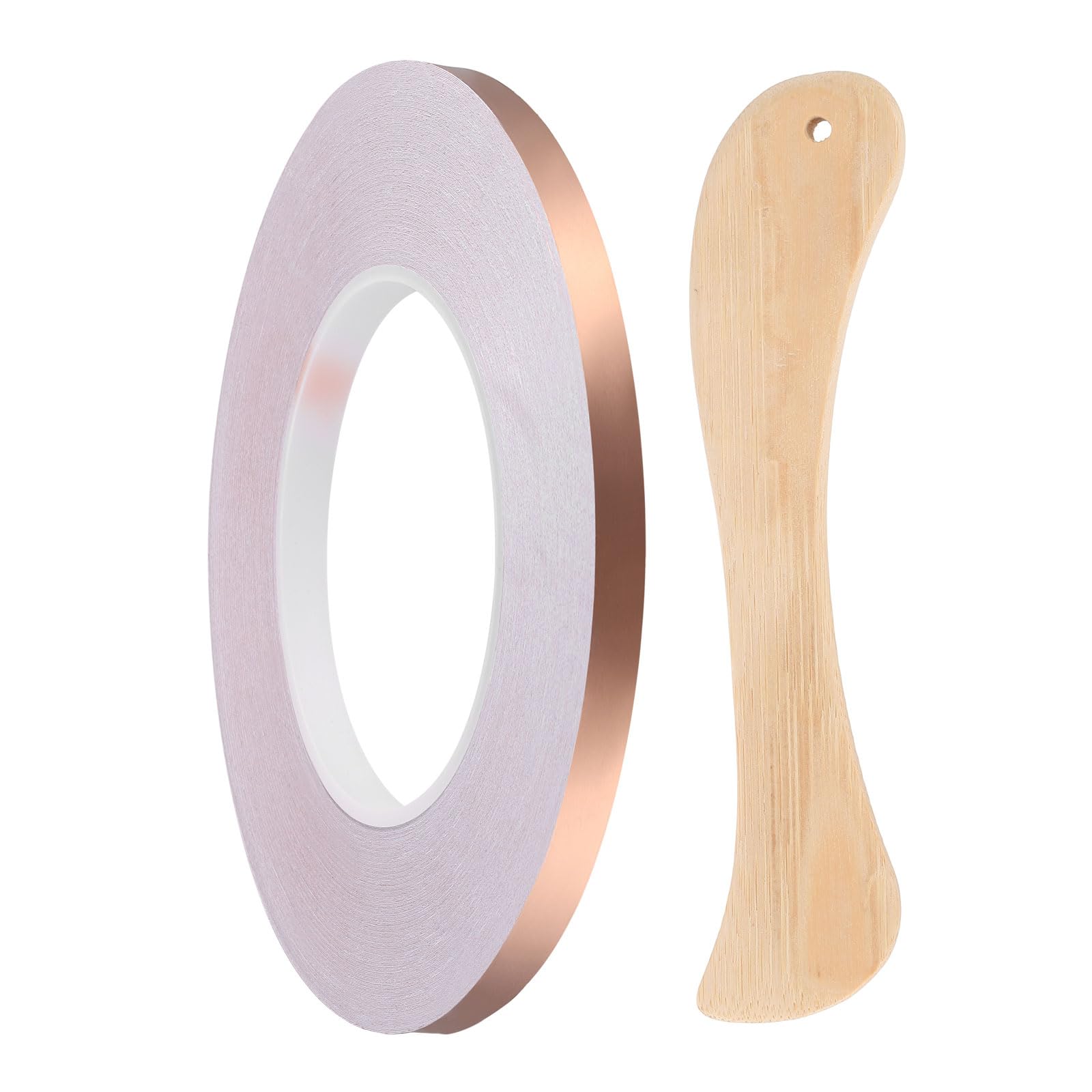 DEFANEX 2Pcs Copper Foil Tape (8mm x 50m) - Single Conductive Adhesive Tape with Correction Tool for Guitar EMI/RFI Shielding/Electrical Repairs/Crafts/Stained Glass/Paper Circuit