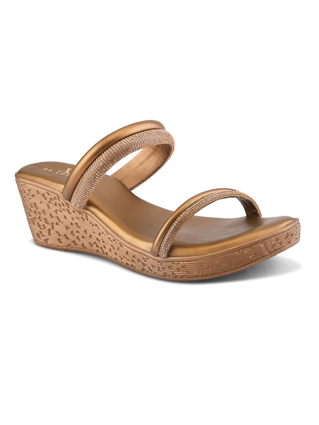 XE Looks Eleganti cinghie doppie luccicanti | Tacchi con zeppa per ragazze e donne