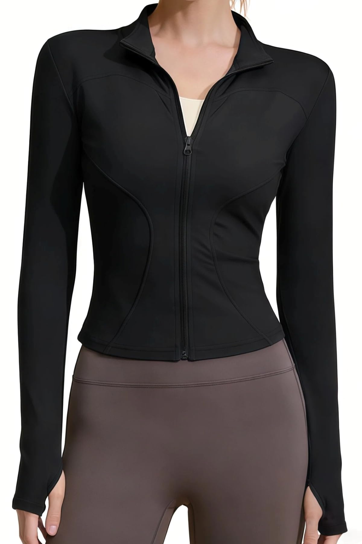 Chaquetas deportivas para mujer, con cremallera, absorben la humedad, de secado rápido, ligeras, de manga larga con agujeros para el pulgar, para yoga, gimnasio, correr — view 8