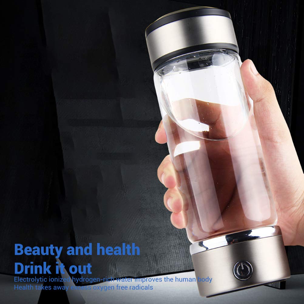 Rich Hydrogen Cup, Wiederaufladbare Wasserionisierer, Tragbare Glasflaschen mit Alkalischer Energie, 3 Minuten Mikroelektrolyse-Wasserstoffproduktion
