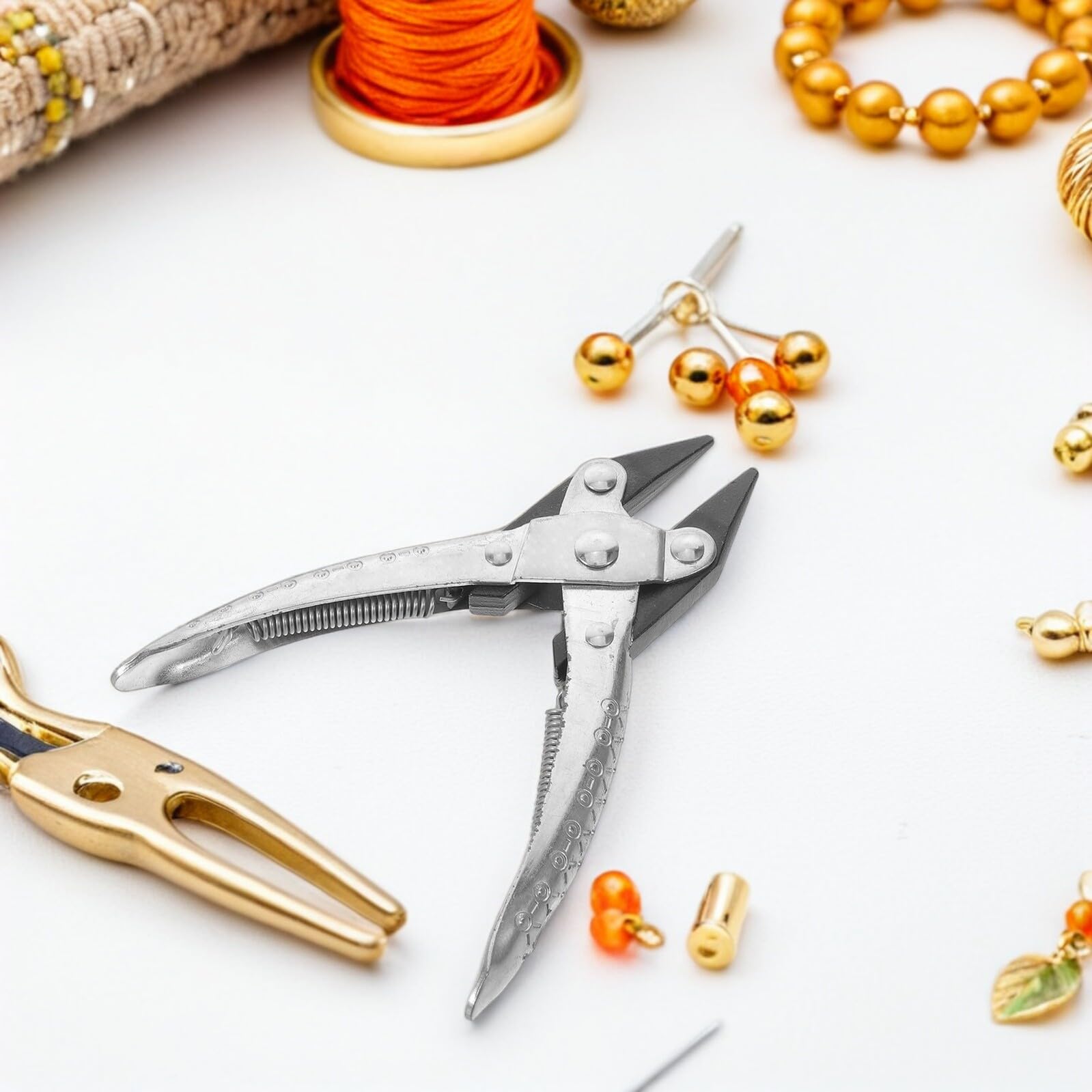 Pinza a Becco Piatto per Gioielleria Molla, Argento | Strumento in Metallo e Plastica, per Hobbisti e Gioiellieri, Officina e Crafting